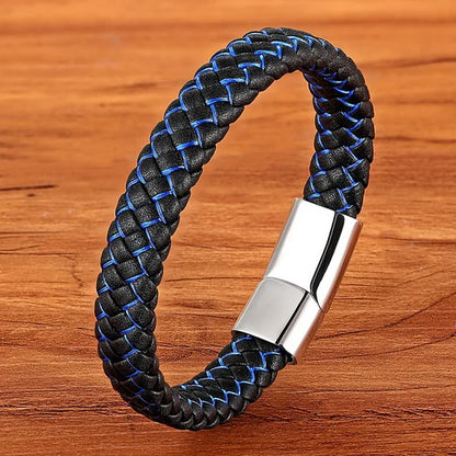 Braided Rope Wrap Leather Bracelets for Men Bangles Fashion Male Women Charm Stainless Steel Clasp Jewelry DIY Customization