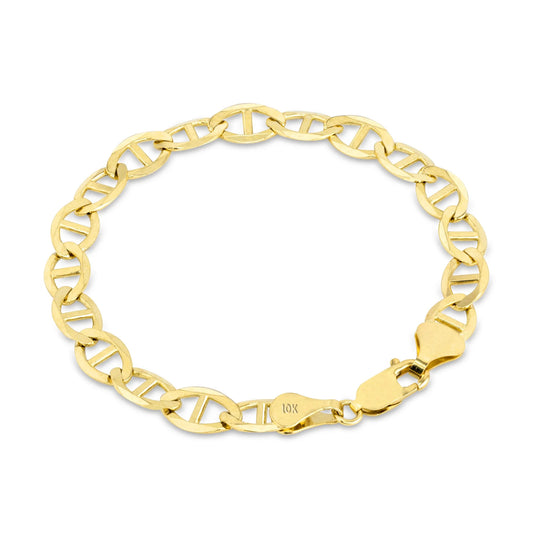 10K Real Yellow Gold Solid Mariner 6Mm Chain Anchor Link Bracelet (7"-9") Italian Jewelry for Men & Women