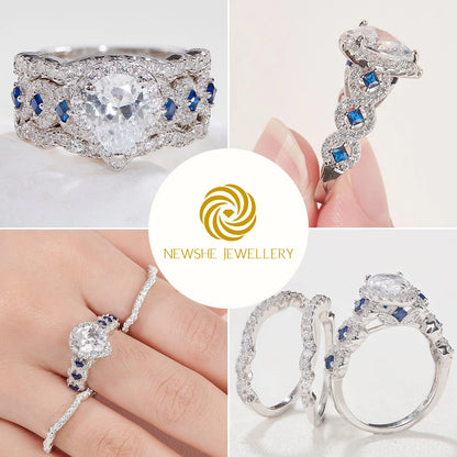 Engagement Wedding Ring Set Rings for Women 925 Sterling Silver 3Pcs 2.5Ct Pear White Cz Blue Size 7