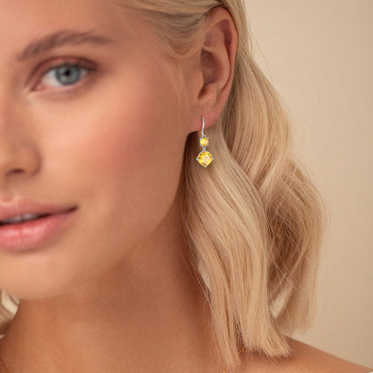 Long Drop Women Earring Citrine November Birthstone Earrings Sterling Silver Yellow Jewelry Mom Birthday Christmas Thanksgiving Gift