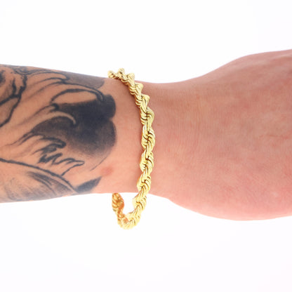 14K Yellow Gold 7Mm Rope Chain Diamond Cut Bracelet (7.5"-9") Italian Jewelry for Men