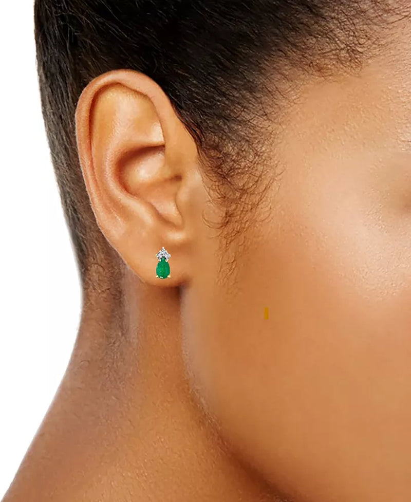 Emerald (3/4 Ct. T.W.) & Diamond Accent Pear Stud Earrings in 10K Gold