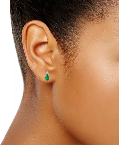 Emerald (3/4 Ct. T.W.) & Diamond Accent Pear Stud Earrings in 10K Gold