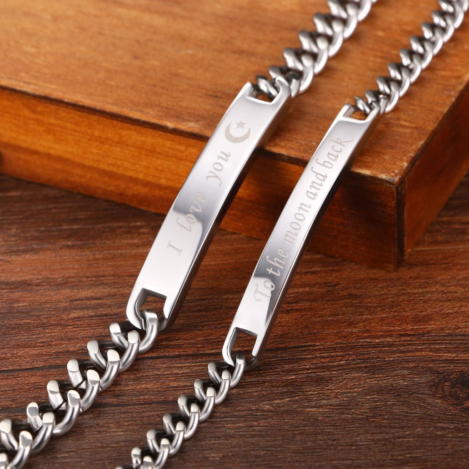 2Pcs CZ His and Hers Couple Bracelets Set, Adjustable Titanium Stainless Steel Always & Forever Forever & Always Love Matching Bracelet Link Jewelry Set