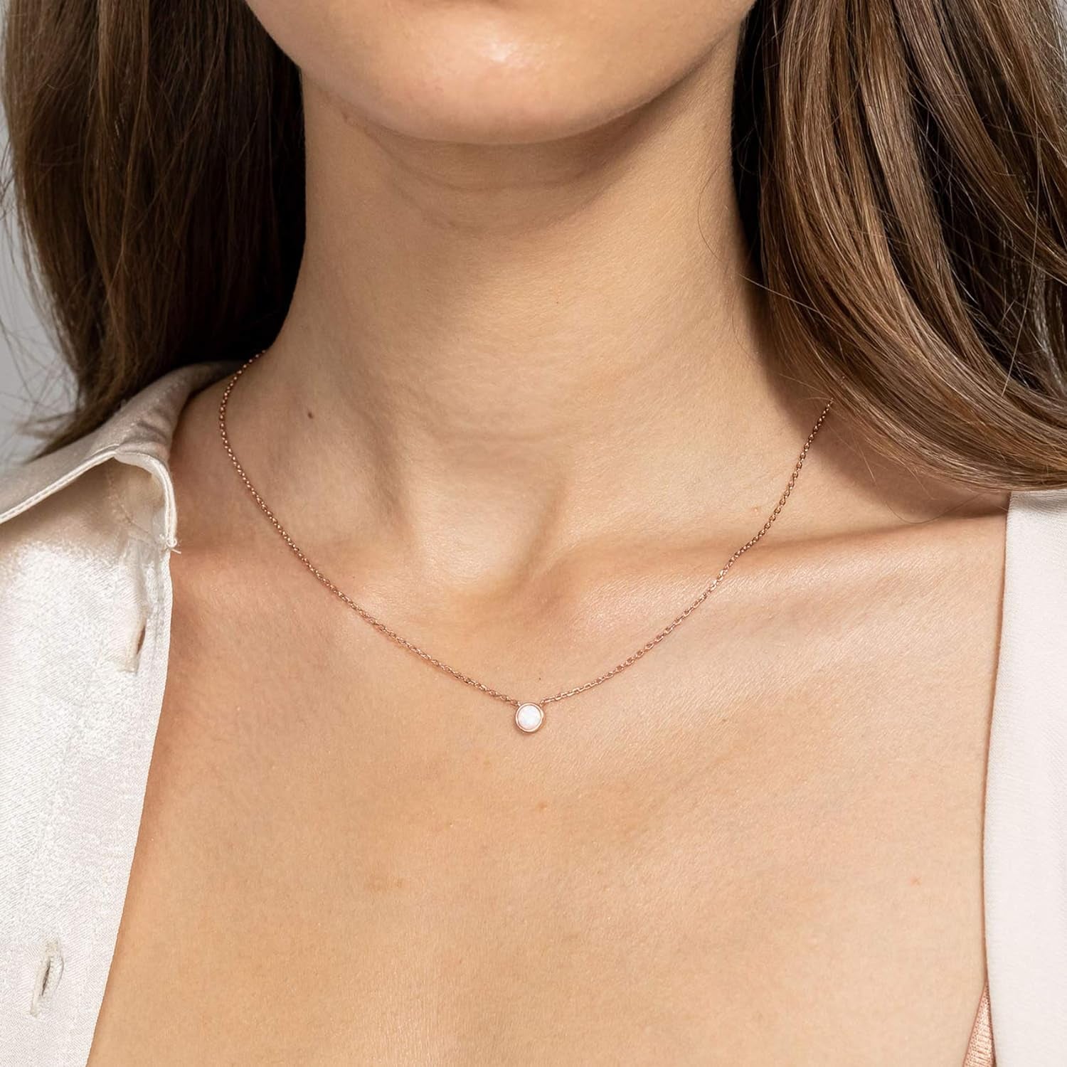 14K Gold Plated Opal Pendant Necklaces for Women | Created Opal Cubic Zirconia Dainty Necklace | Butterfly round Triangle Antler Bar Pendants