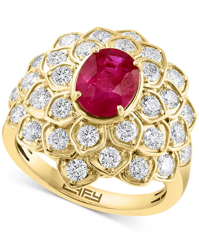 EFFYÂ® Ruby (1-3/8 Ct. T.W.) & Diamond (1-1/2 Ct. T.W.) Flower Ring in 14K Gold