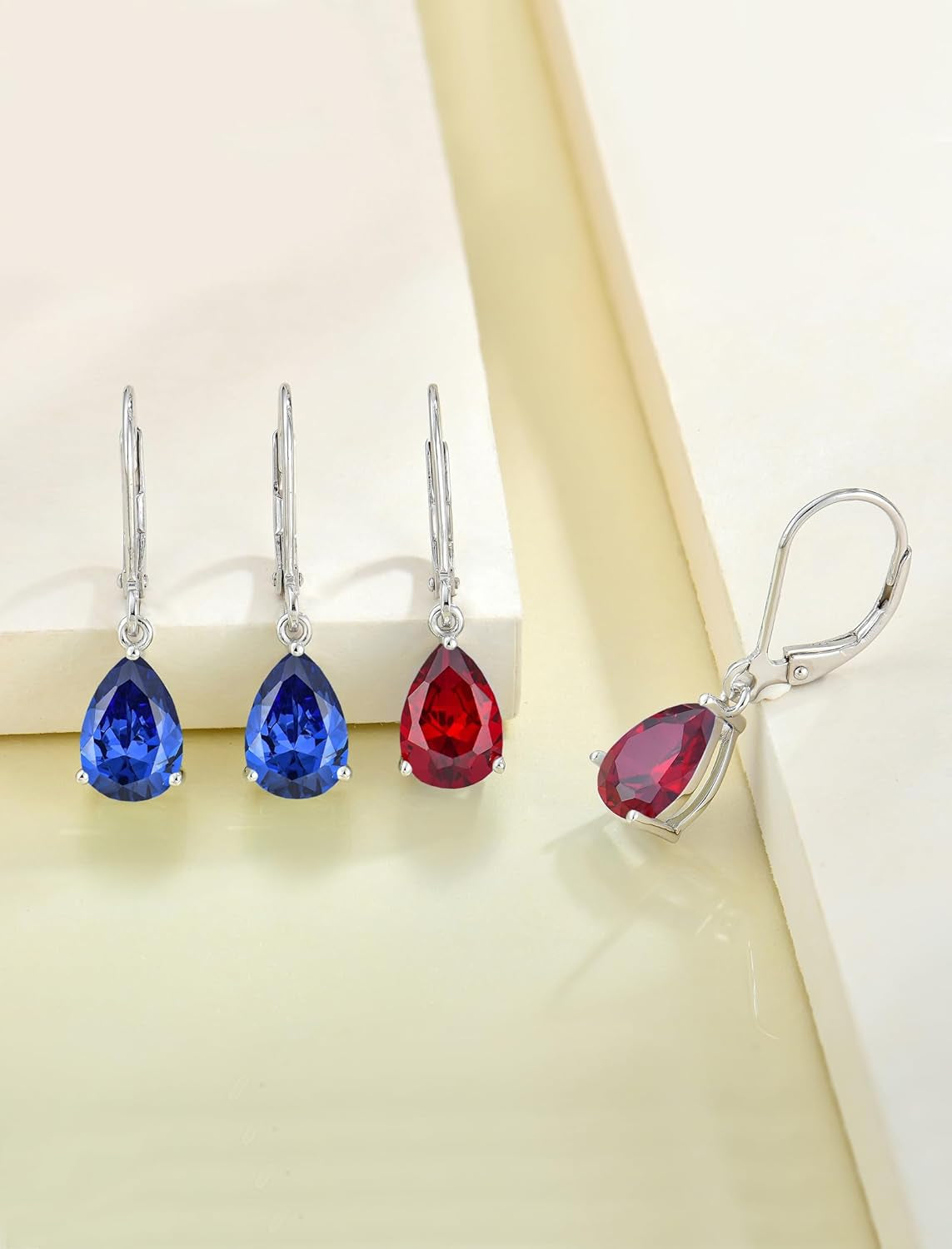 925 Sterling Silver Teardrop Dangle Drop Earrings for Women 7X10 MM Solitaire Birthstone Leverback Jewelry