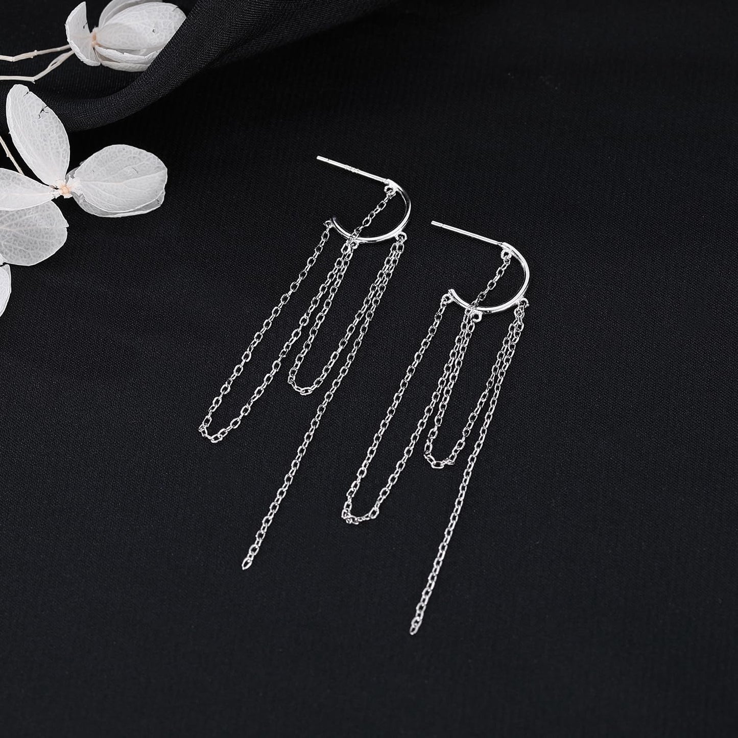 925 Sterling Silver Dangle Earrings Tassel for Women Elegant Dangling Earrings Chain Threader Earrings
