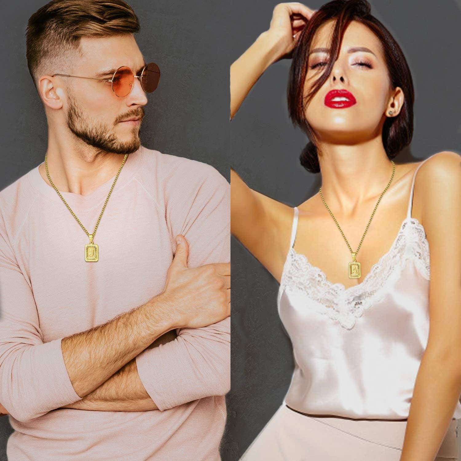Graduation Gifts 2024 Gold Initial Necklaces for Women Men Gold Letter Necklaces 26 Capital A-Z Letter Pendant Necklaces for Women Square Monogram Necklace for Her Initial Necklaces