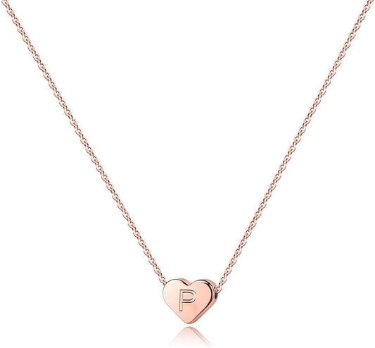 Tiny Heart Initial Necklaces for Girls - 14K Rose Gold Filled Heart Pendant Handmade Dainty Heart Letter Initial Necklaces for Teen Girls Jewelry Gifts