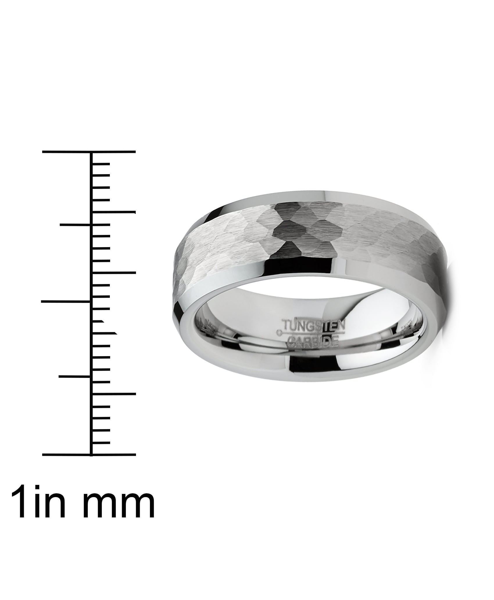 Mens Tungsten Ring Hammered Wedding Band Silvertone Comfort-Fit 6Mm