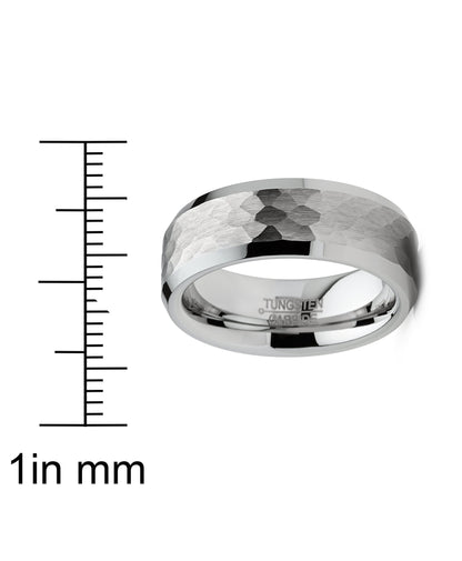 Mens Tungsten Ring Hammered Wedding Band Silvertone Comfort-Fit 6Mm
