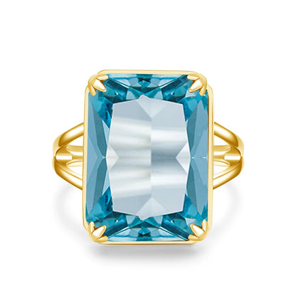 Classic Aquamarine Ring 925 Sterling Sliver Rings for Women Gold Plated Gemstone Vintage Luxury Party Gift Female Fine Jewelry