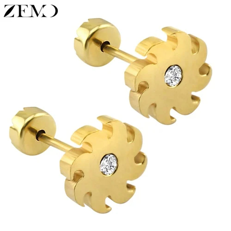 Flower Baby Earrings 316L Stainless Steel Small Stud Earrings Heart Kid Studs Ear Earrings Female Piercing Jewelry Women