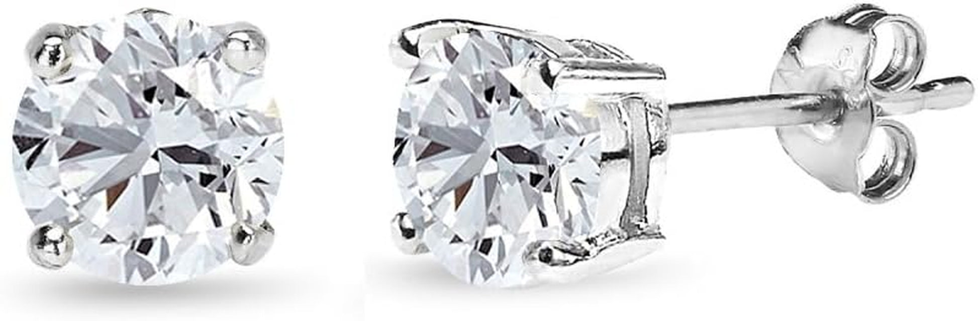 Sterling Silver Synthetic White Sapphire Round-Cut Solitaire Stud Earrings