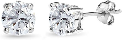 Sterling Silver Synthetic White Sapphire Round-Cut Solitaire Stud Earrings