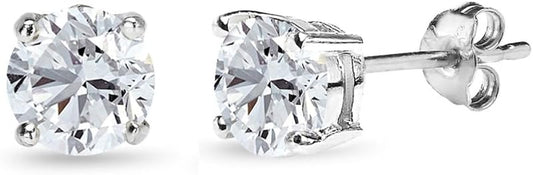 Sterling Silver Synthetic White Sapphire Round-Cut Solitaire Stud Earrings
