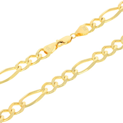 10K Real Yellow Gold Solid Figaro Link 8Mm Thick Chain Bracelet (7"-9") Italian Jewelry for Men