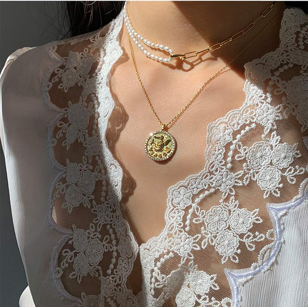 Constellation Necklace Pendant 14K Gold-Plated Hammered round Disc Engraved Zodiac Sign Pendant 16.9’’ Adjustable Dainty Necklace Mothers Gifts for Her