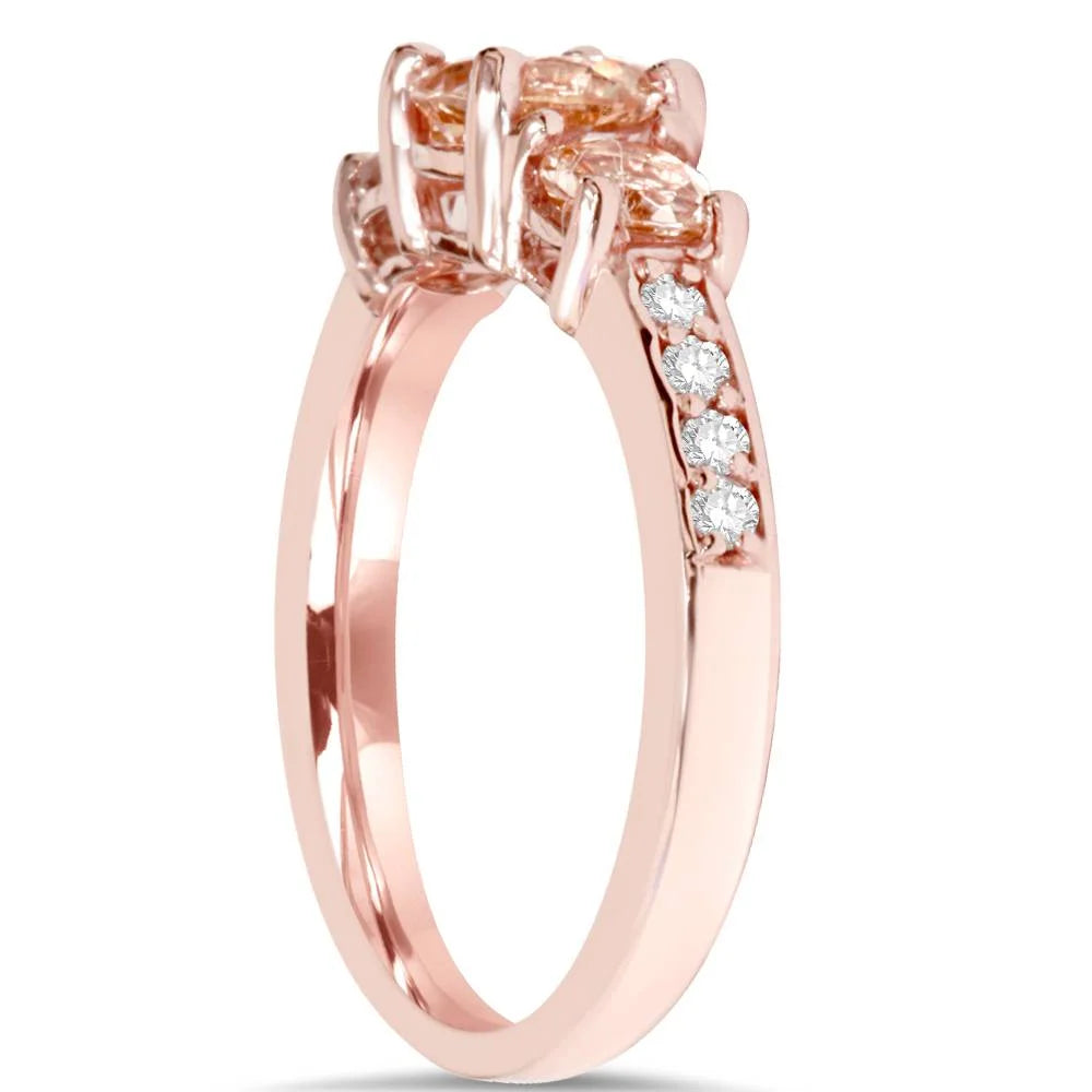 Pompeii 1 1/2CT Morganite & Diamond 3-Stone Engagement Ring 14K Rose Gold (G-H,I1-I2)