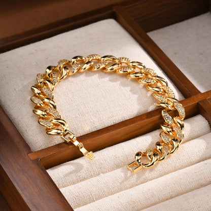 Gold Cuban Chain Bracelets for Women, 14K Gold Plated Link Bracelet with Cubic Zircon, Trendy Womens Link Bracelets Jewelry Gifts