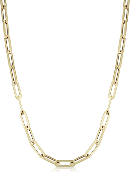 14K Yellow or White Gold Capsule Paperclip Link Chain Necklace for Women (4.6 Mm, 16 or 18 Inch) | Made in Italy