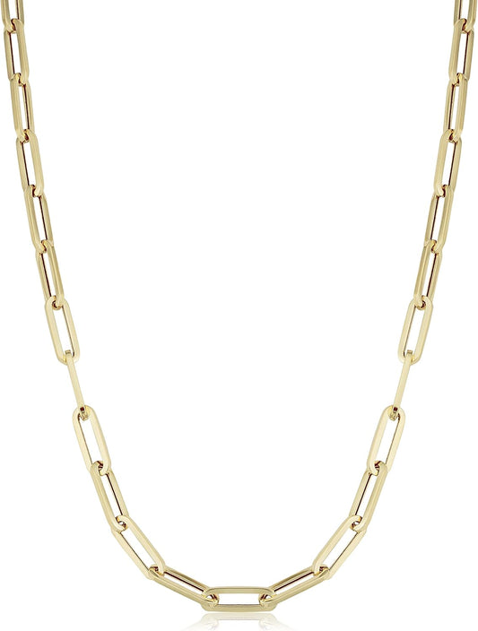 14K Yellow or White Gold Capsule Paperclip Link Chain Necklace for Women (4.6 Mm, 16 or 18 Inch) | Made in Italy