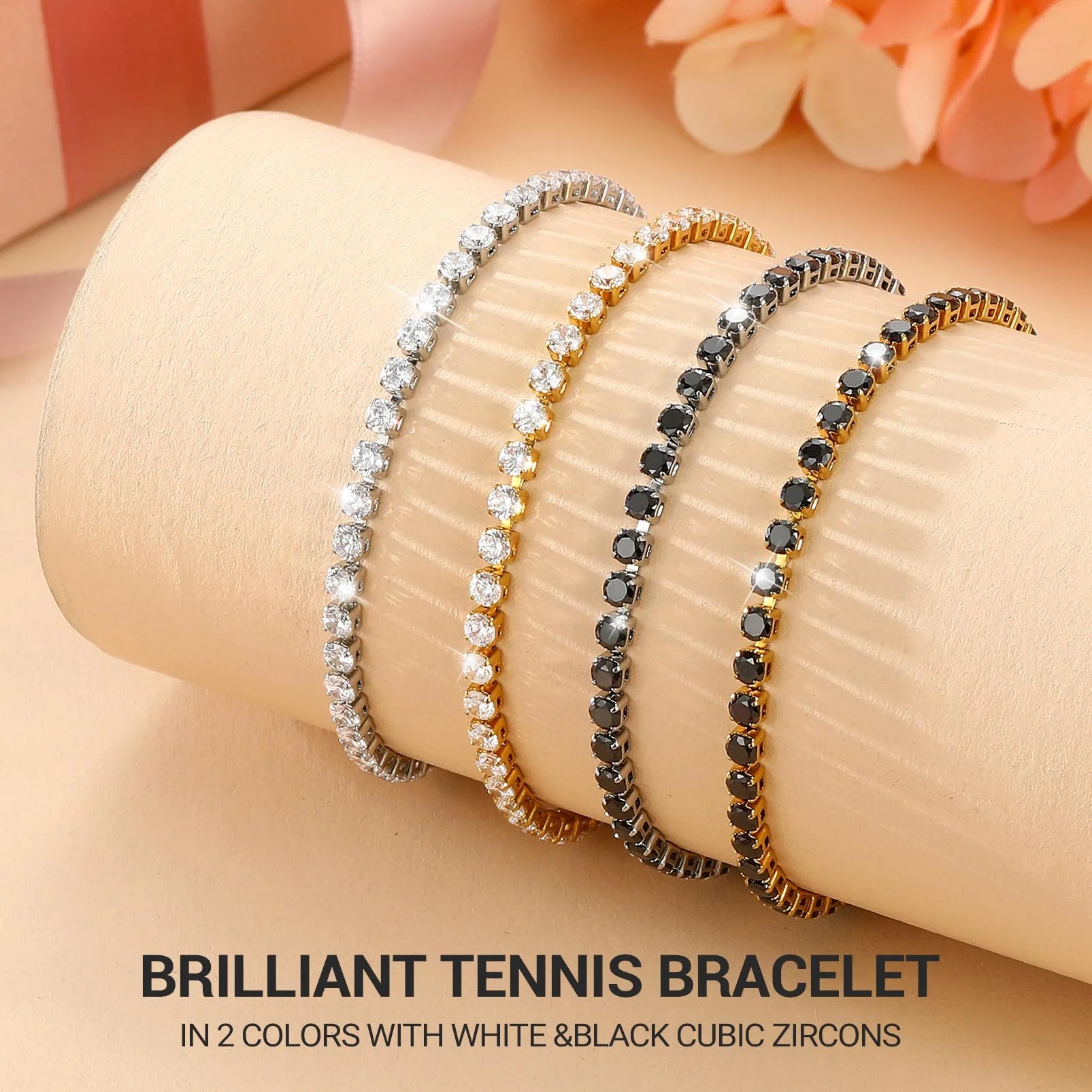14K Gold Plated Tennis Bracelet for Women with Simulated Diamond Wedding Gift 3Mm round Cut Cubic Zirconia Bracelets 7.5 Inch