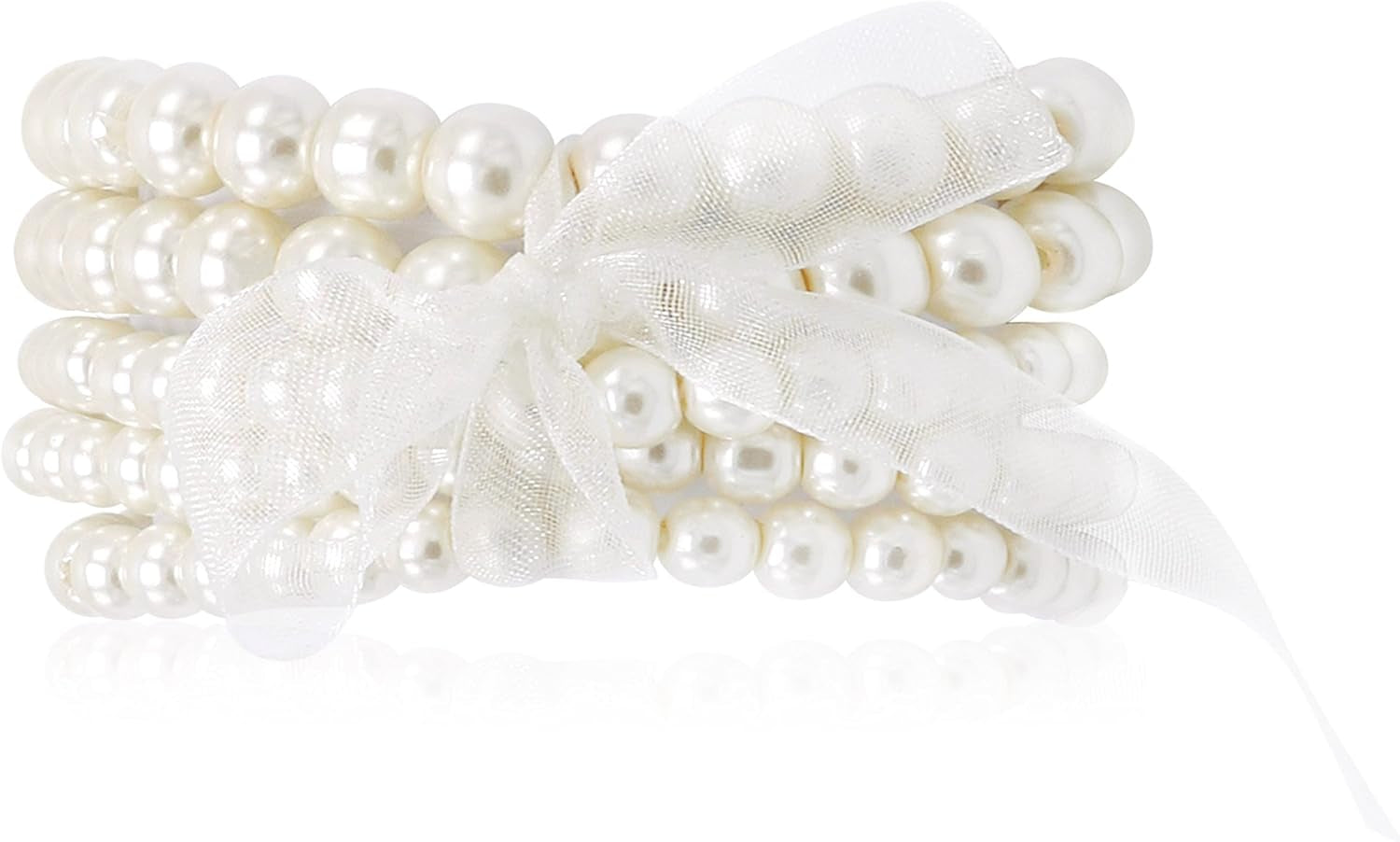 5 Pcs Faux Pearl Bracelet Set for Women Beaded Stretch Strand Bracelets for Bridesmaid,Bridal,Party Jewelry