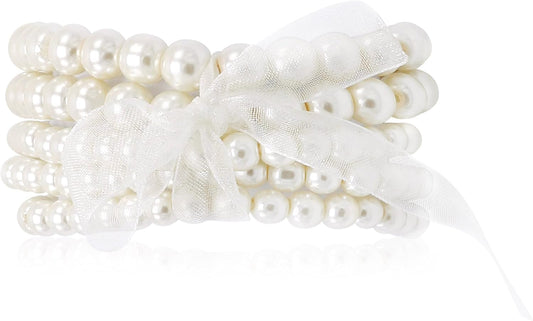 5 Pcs Faux Pearl Bracelet Set for Women Beaded Stretch Strand Bracelets for Bridesmaid,Bridal,Party Jewelry