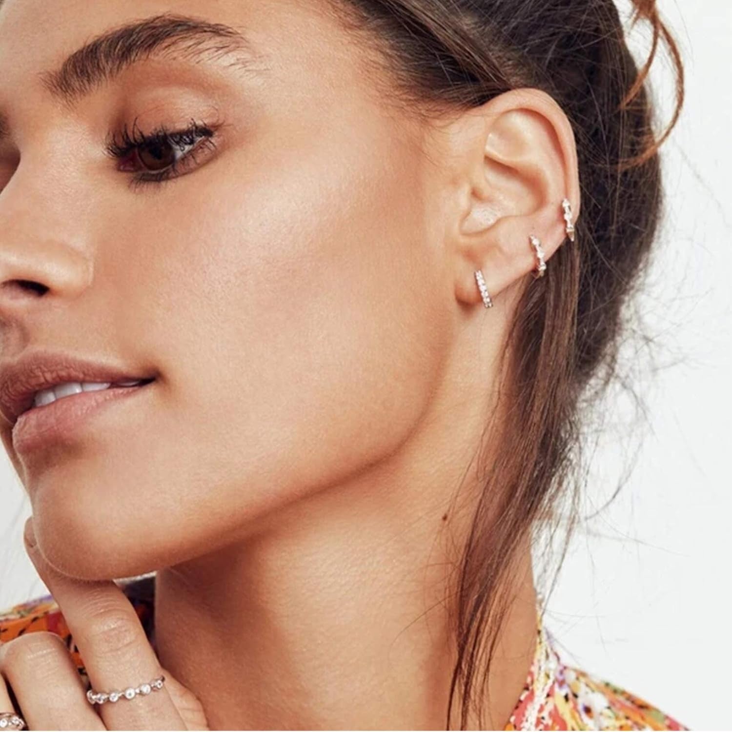 Silver Huggie Hoop Earrings for Women, 3 Pairs Tiny Hypoallergenic Sterling Silver Cartilage Hoops | 14K Gold Small Cubic Zirconia Cuff Earrings Mini Piercing Jewelry (6/8/10/12Mm)