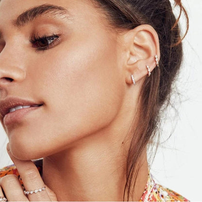 Silver Huggie Hoop Earrings for Women, 3 Pairs Tiny Hypoallergenic Sterling Silver Cartilage Hoops | 14K Gold Small Cubic Zirconia Cuff Earrings Mini Piercing Jewelry (6/8/10/12Mm)