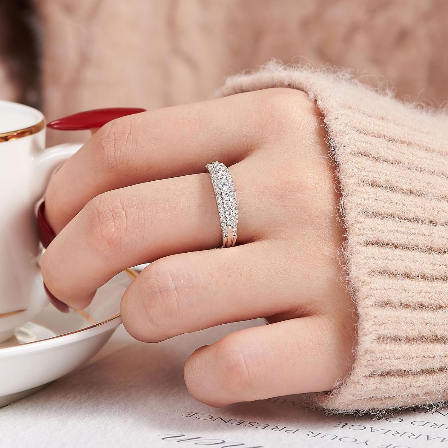 Anniversary Ring for Women Wedding Bands for Her 925 Sterling Silver Rings Eternity Promise Cubic Zirconia