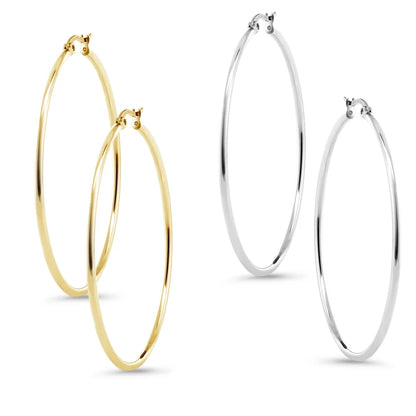 Stunning Stainless Steel Hoop Set of Two Earrings (50Mm Diameter) Two-Pair Set