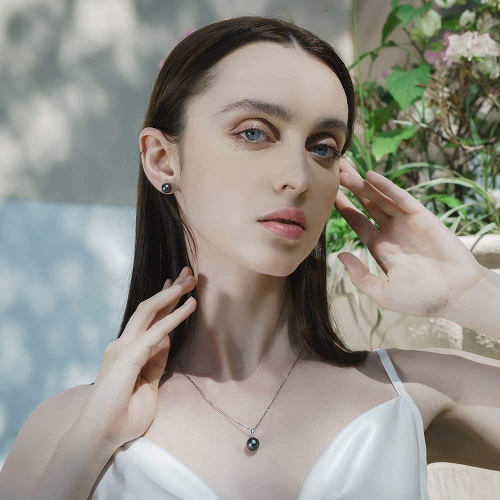 Black Pearl Necklace for Women, AAAA Quality Genuine Tahitian Cultured Pearls 18K Gold Pendant with 925 Sterling Silver Chain, Jewelry Gifts for Wife Mom Daughter