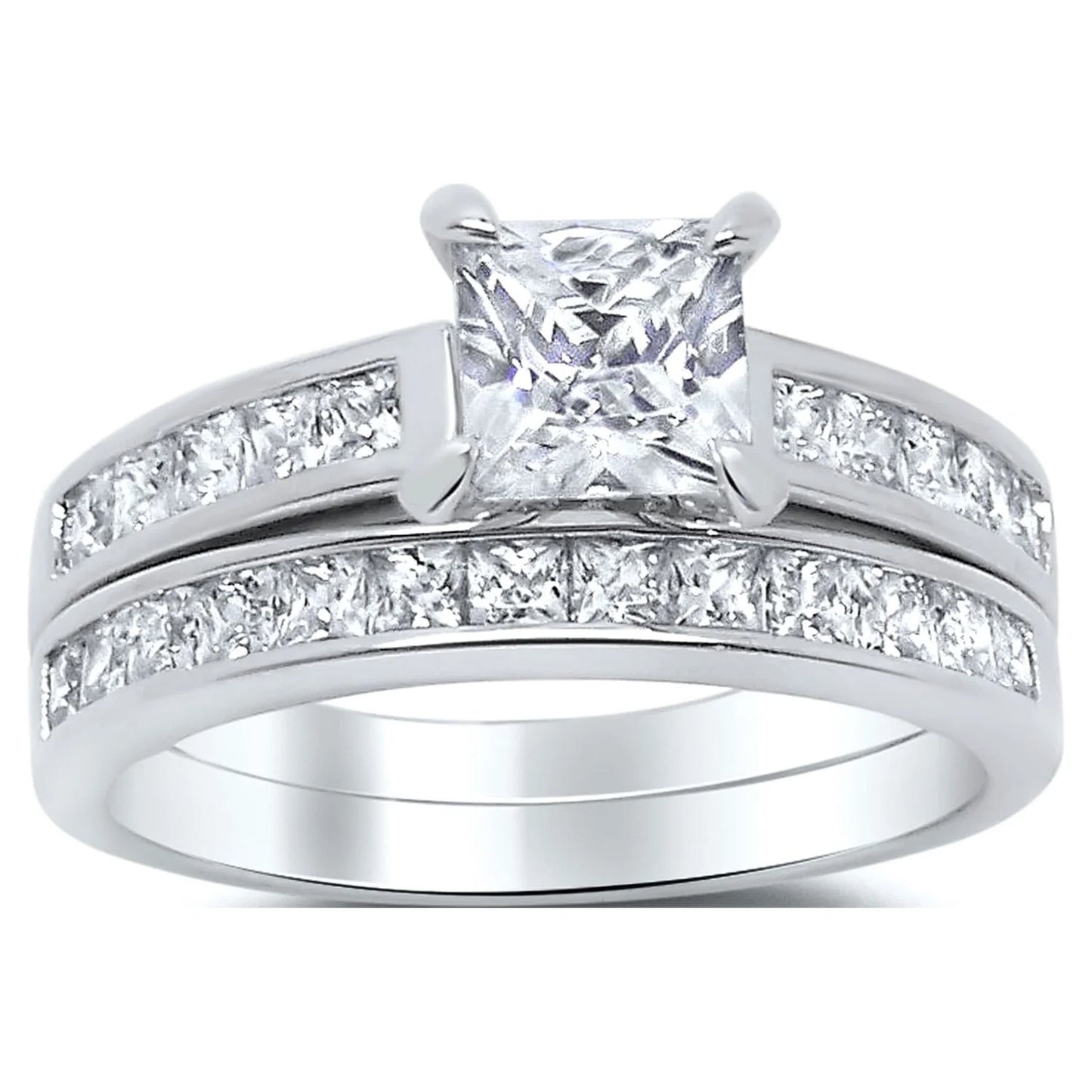 Sterling Silver Princess Cut Bridal Set Engagement CZ Wedding Ring Set Size 11