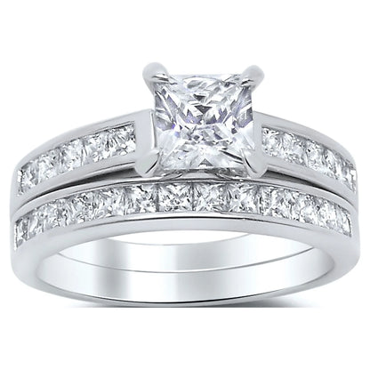 Sterling Silver Princess Cut Bridal Set Engagement CZ Wedding Ring Set Size 11