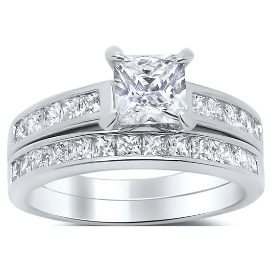 Sterling Silver Princess Cut Bridal Set Engagement CZ Wedding Ring Set Size 11