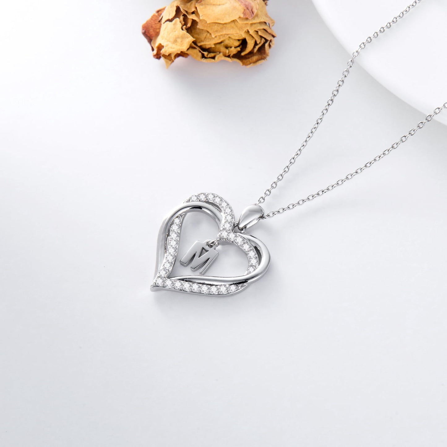 Birthday Gifts for Women Initial Necklace for Women S925 Sterling Silver Heart Initial M Alphabet Pendant Necklace Double Heart Necklace Jewelry Anniversary Gifts for Women