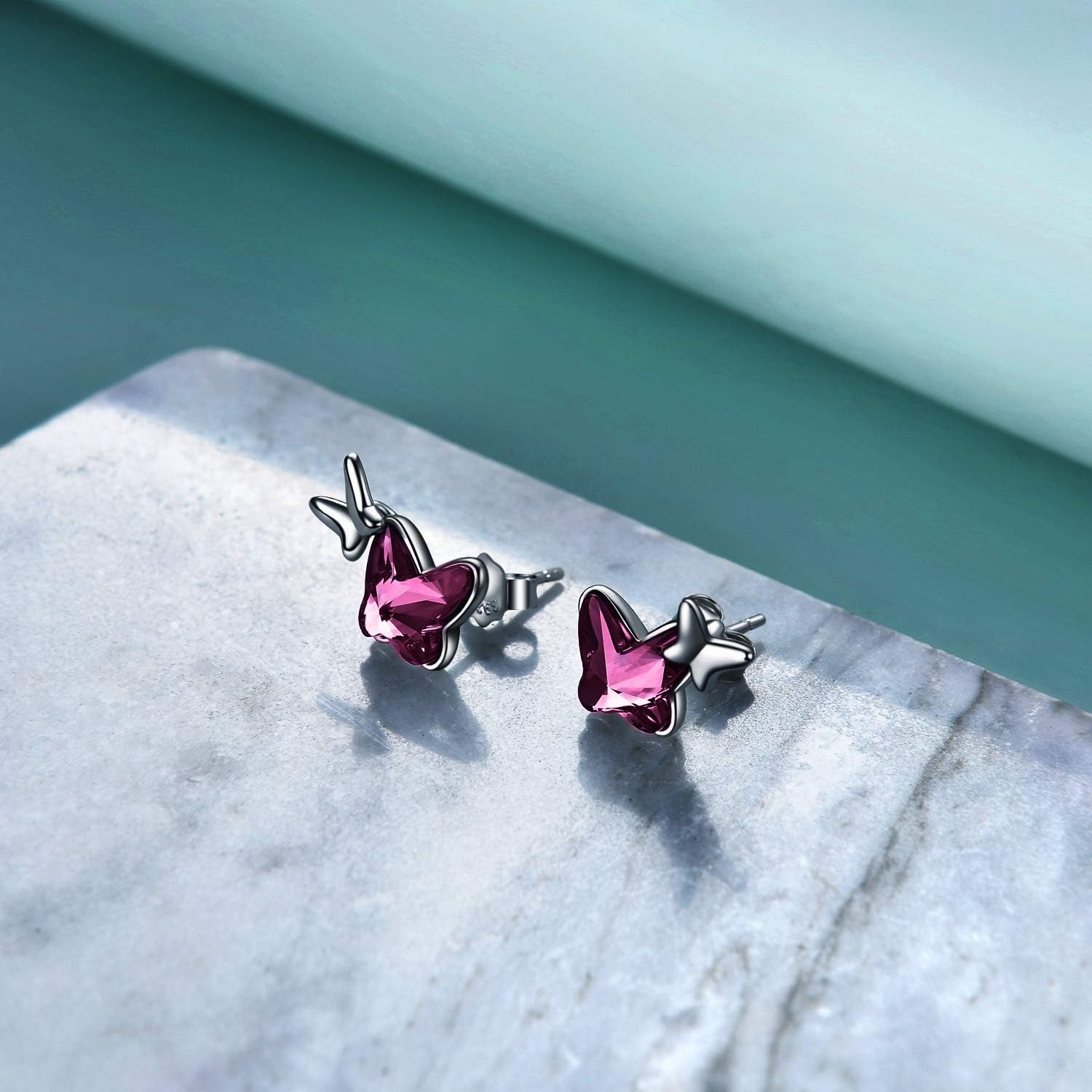Sterling Silver Infinity Butterfly Earrings Embellished with Crystals from Austria, Hypoallergenic Stud Earrings, Anniversary Birthday Butterfly Jewelry Gifts for Women