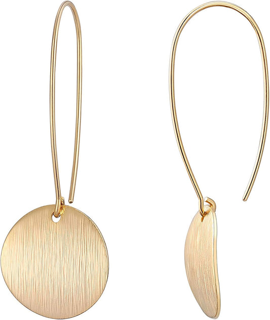 Statement Long Gold Circle Semicircle Ball Dangling Earrings for Women 18K Gold Plated Drop Earrings