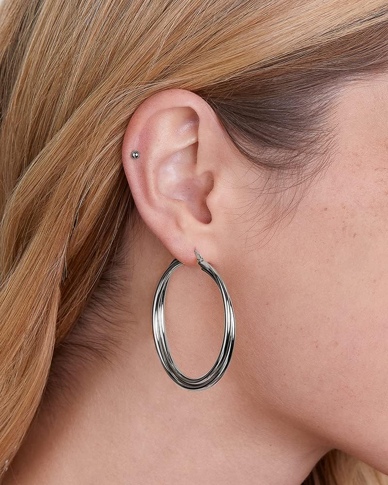 Crossover Twisted Hoop Earrings for Women – Hypoallergenic Silver or Gold Statement Hoops – Lightweight & Easy to Wear