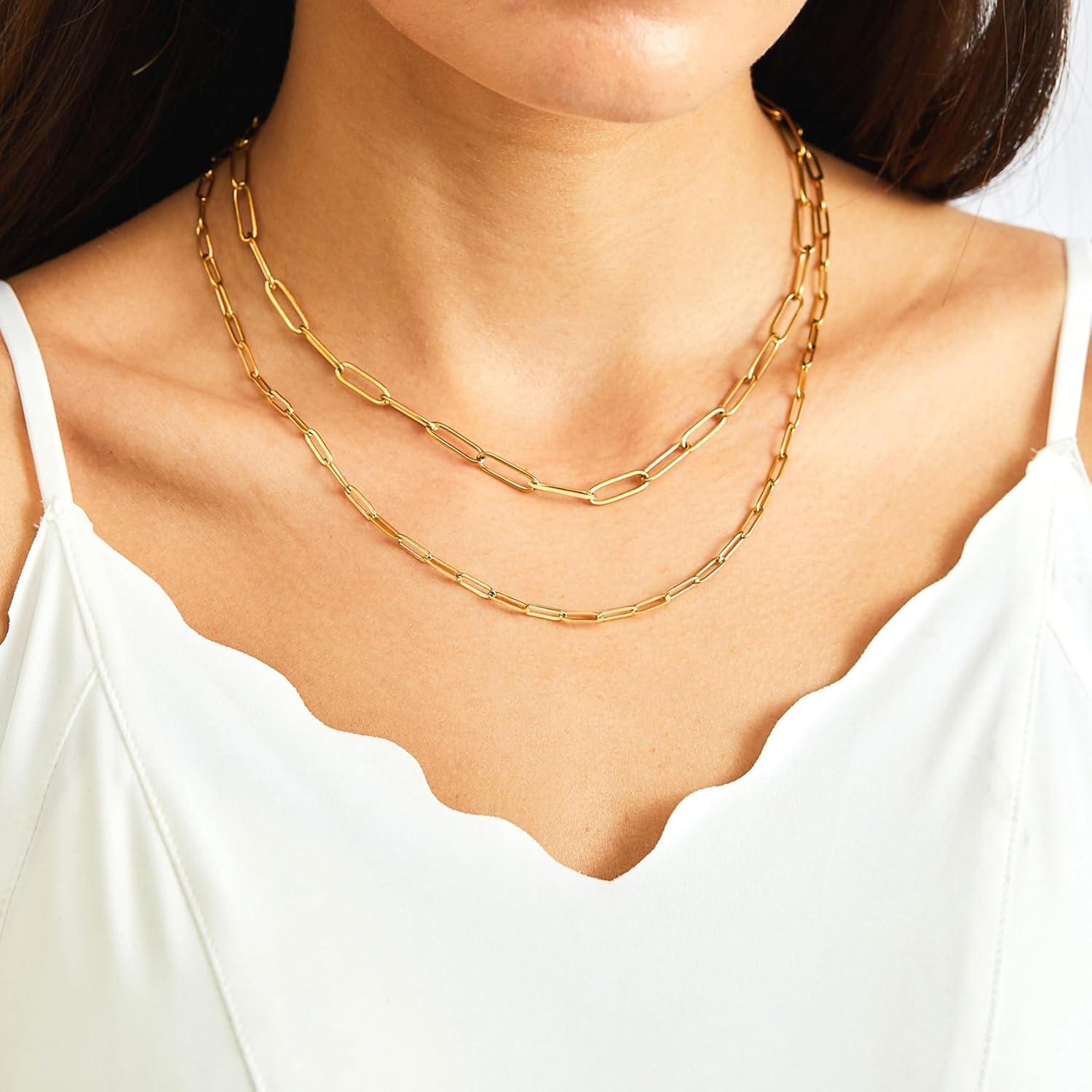 18K Gold Paperclip Chain Link Necklace Dainty Paperclip Link Chain Layered Necklace Oval Link Chains Necklaces Set for Women Girls