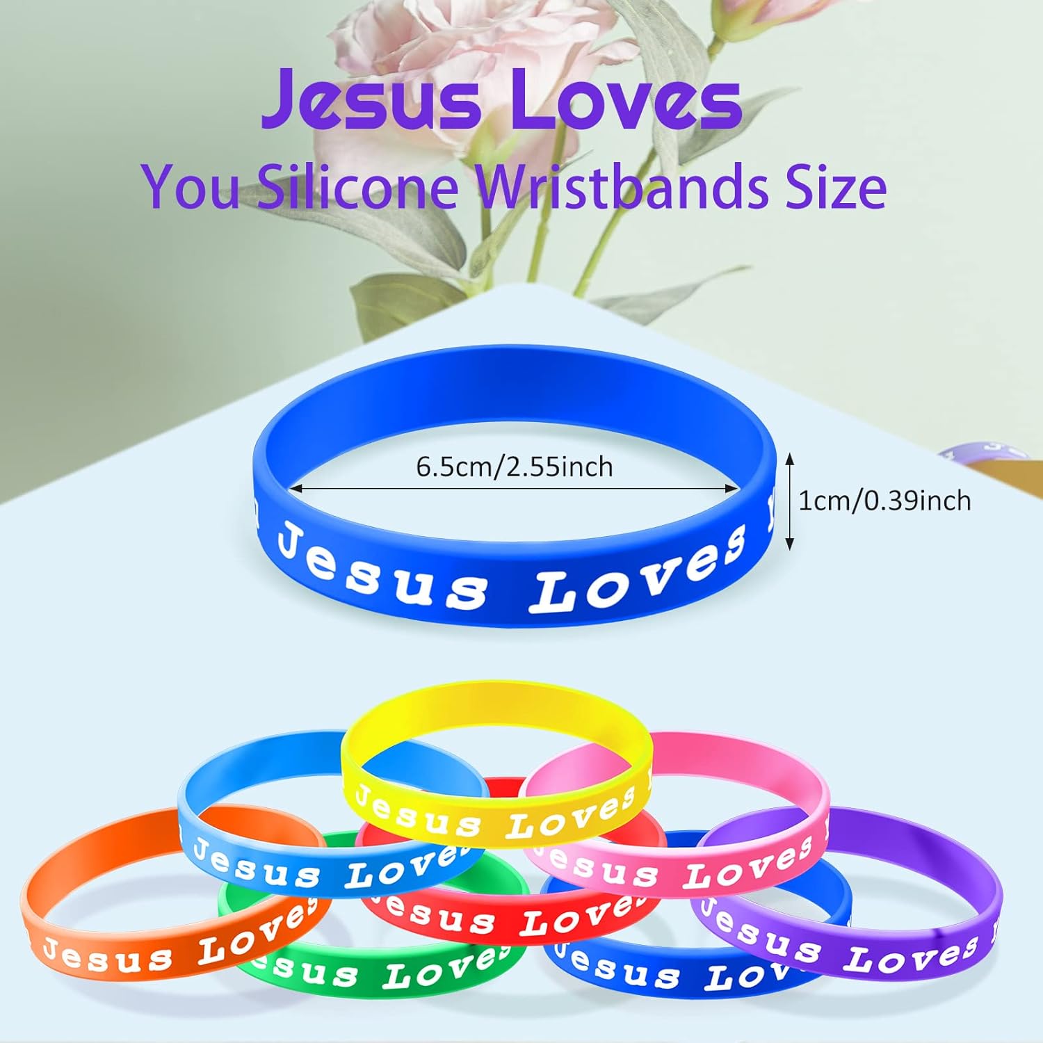 Jesus Loves You Silicone Bracelets Colorful Christian Jesus Wristbands Christian Rubber Bracelet for Kids Teens Adult Men Women Motivational Wristbands Church School Party Favors
