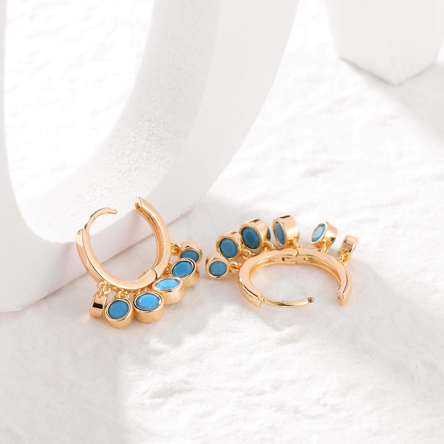Gold Tassel Huggie Hoop Earrings 18K Gold Plated Dainty Small Star Disc Cross Turquoise CZ Tassel Dangle Drop Huggy Sleeper Earrings for Women for Her