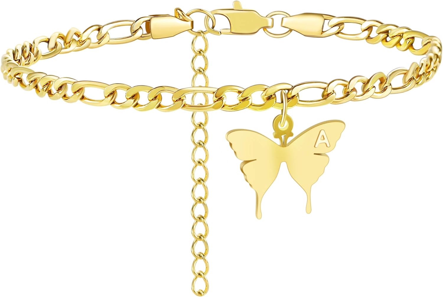 Ankle Bracelets for Women - Initial Butterfly Anklet for Women Stainless Steel Figaro Chain Summer Beach Waterproof Foot Jewelry Gifts, Gold/Silver