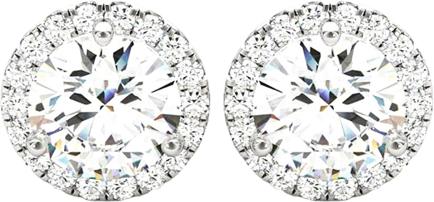 1-5 Carat round Halo Diamond Earrings 14K Gold Value Collection Push Back