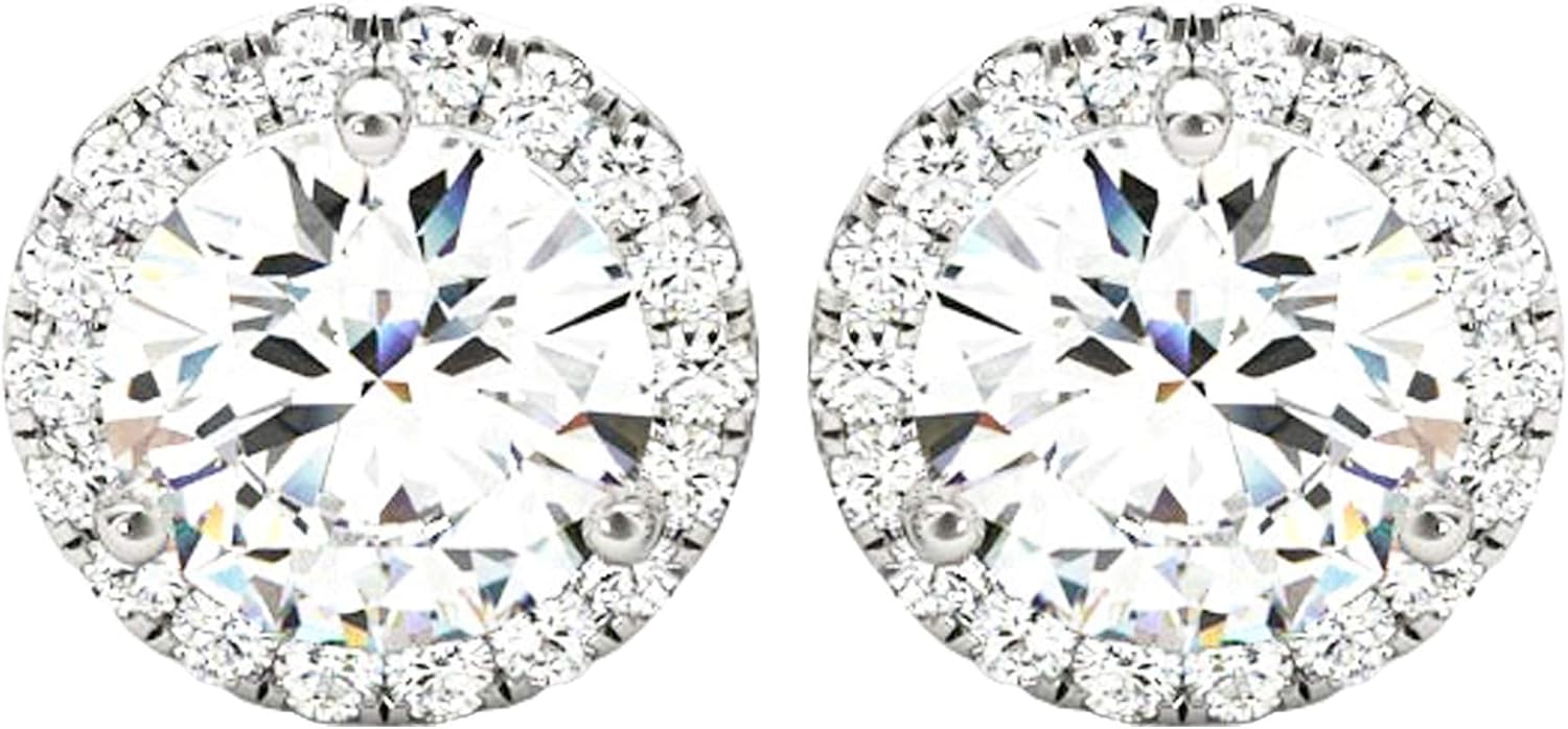 1-5 Carat round Halo Diamond Earrings 14K Gold Value Collection Push Back