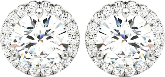 1-5 Carat round Halo Diamond Earrings 14K Gold Value Collection Push Back