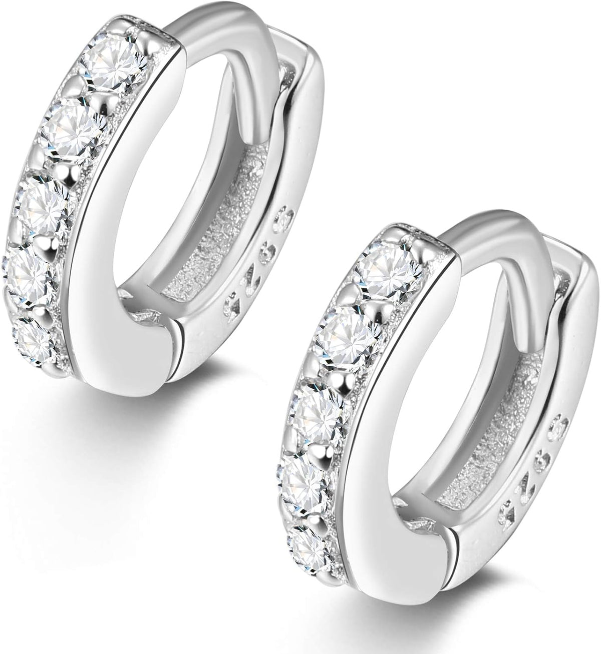Tiny Huggie Hoop Earrings 925 Sterling Silver CZ Cubic Zirconia 5Mm Small Cartilage Hugging Earring Mini Hoop Rook Daith Forward Helix Snug Tragus Piercing for Women